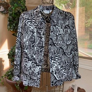 Alfred dunner Black White Zebra Print Jacket Sz 14